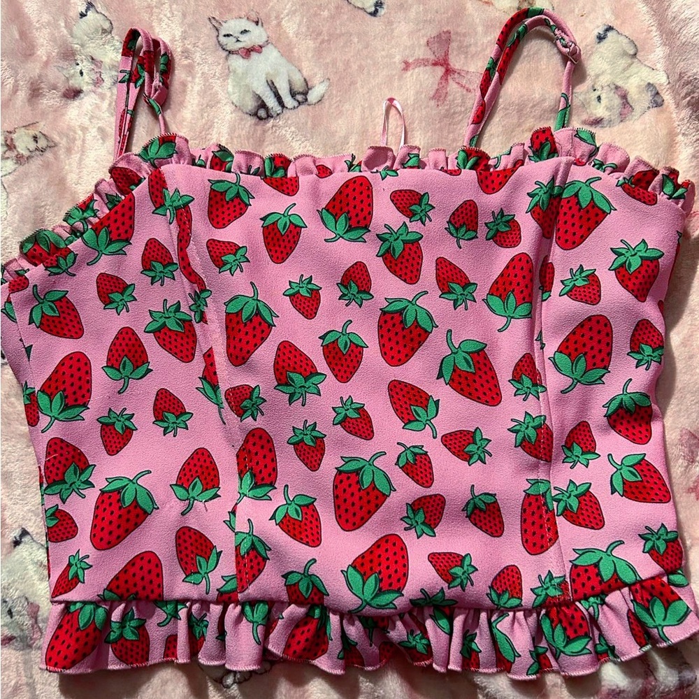 Dolls Kill Sugar Thrillz strawberry denim corset